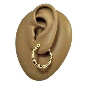 3/4 Inch 21mm Twisted Hoop Pierced Post Earrings Gold Tone 3mm Band